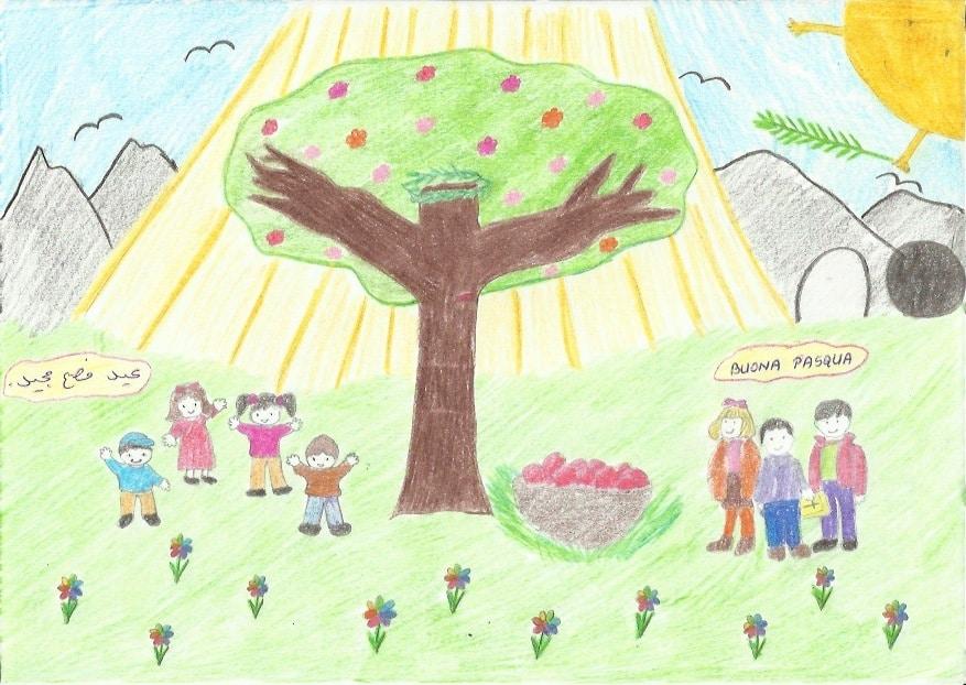 Die Osterwünsche und die Freundschaft zwischen den Kindern von Betlehem und Savona